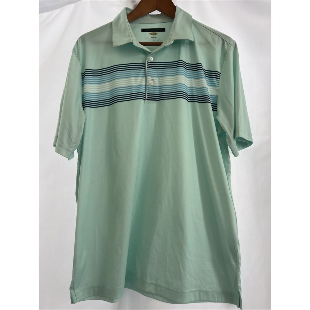 Greg Norman Play Dry L Mint‎ Green stripe golf polo short sleeve shark Shirt